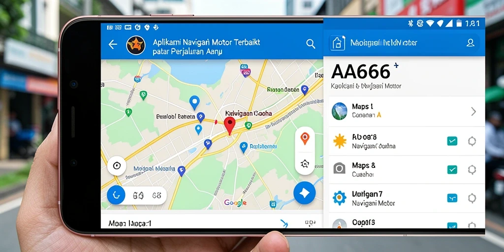 Tampilkan antarmuka utama AA666 dengan rute navigasi motor.