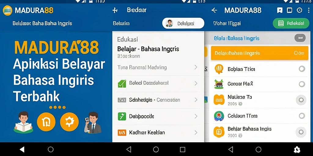 Antarmuka pengguna MADURA88 yang interaktif untuk belajar Bahasa Inggris.