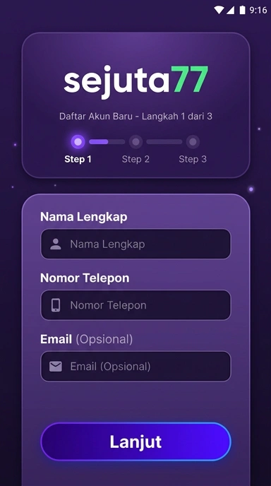 Panduan Registrasi Akun Baru Sejuta77 di Android